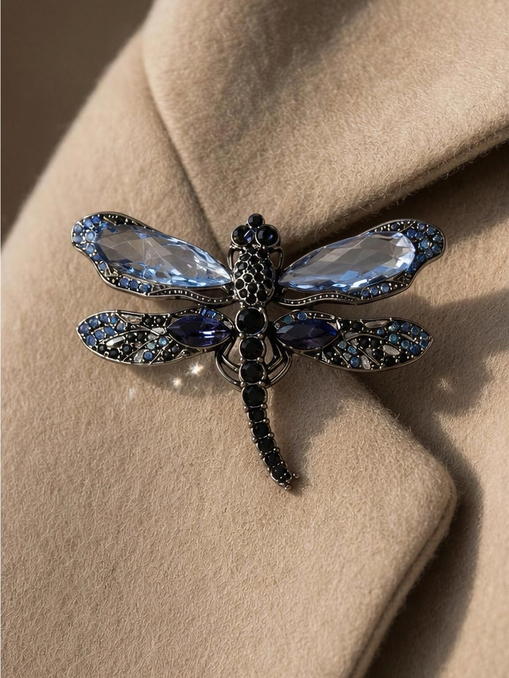 Dragonfly Crystal Brooch - Blue Crystal Accent